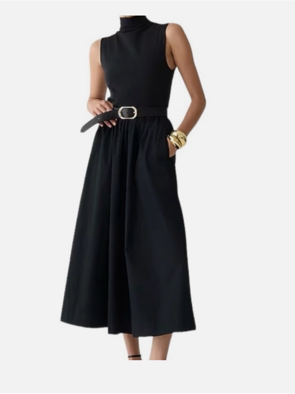 NWOT J.Crew Fitted knit mockneck dress with poplin skirt S Black